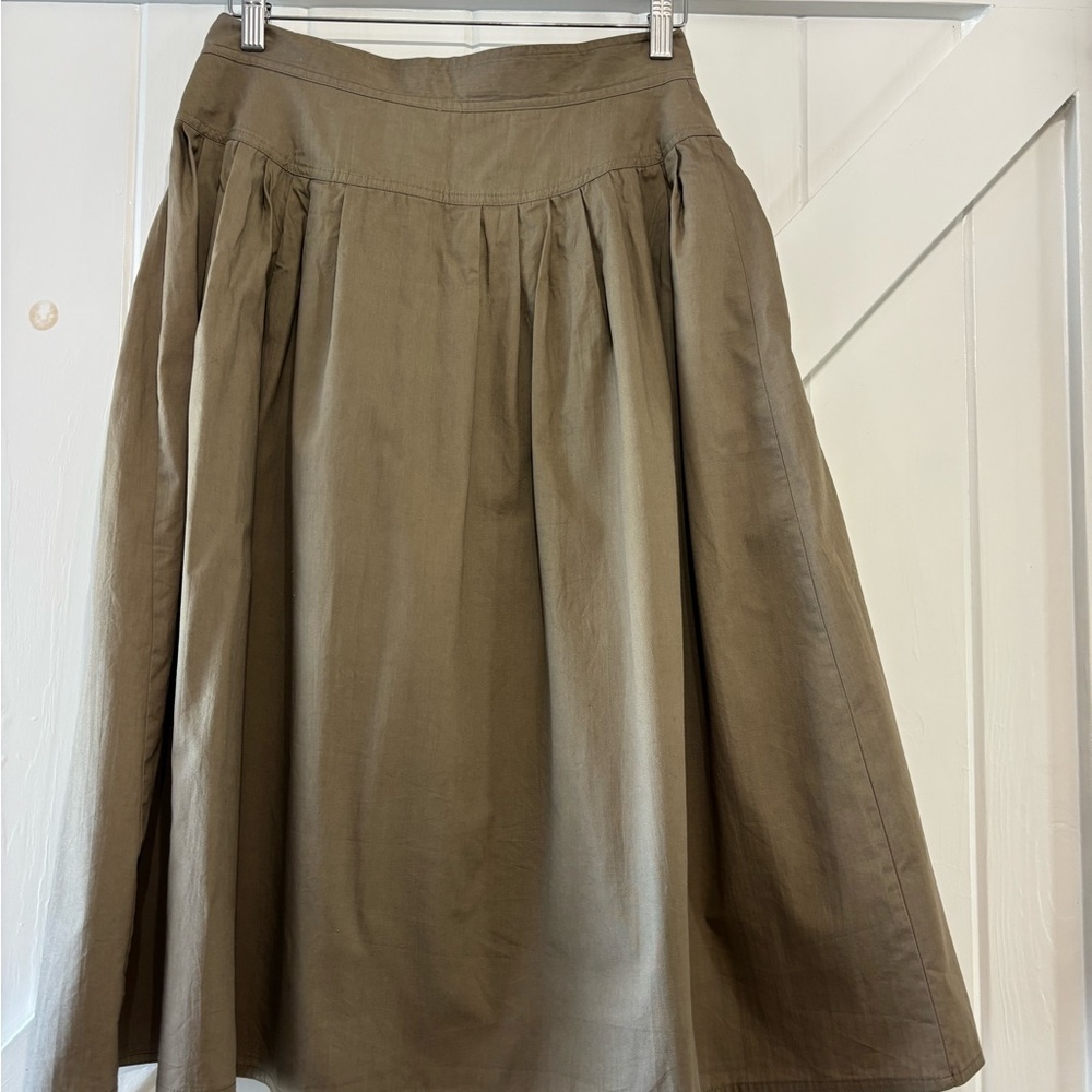 Vintage Kenya Collection Olive Green Button-Front Pintuck Midi Skirt Size 14 - Picture 4 of 9